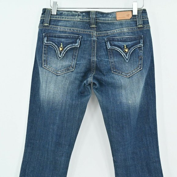 VIGOSS Women's Sz 28 5/6 Dark Wash Straight Leg Bootcut Jeans Flap Pockets - Picture 6 of 11
